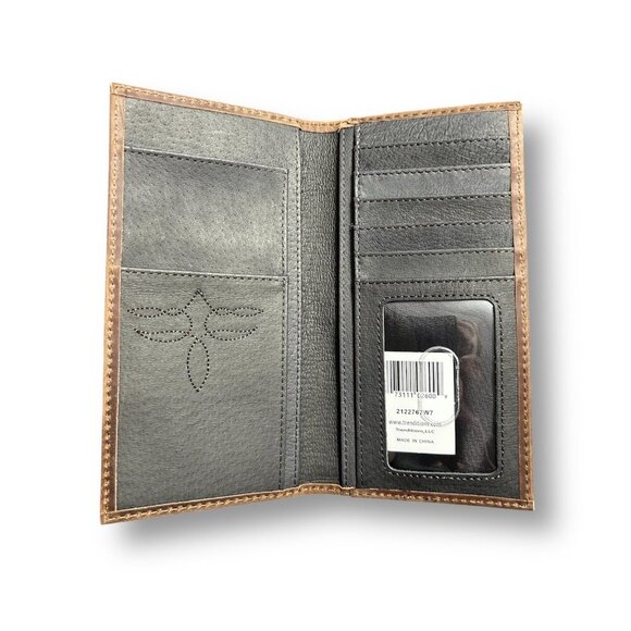 Justin Rodeo Wallet Brown Genuine Leather Tooled Western Stitch RFID Long Bifold - Picture 3 of 7